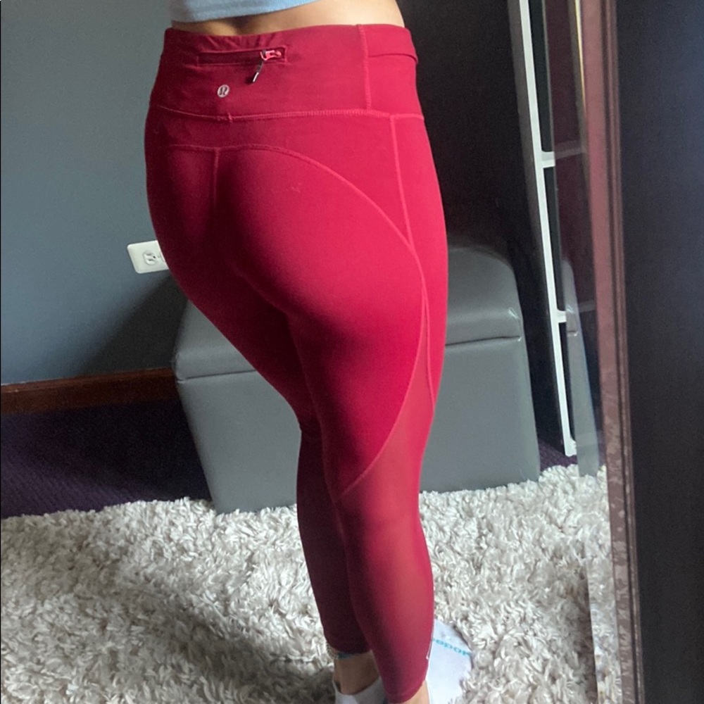 Red Lululemon leggings With Mesh sides